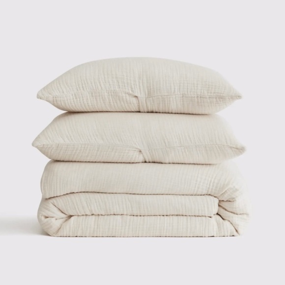 New! Quince Organic Airy Gauze Queen Duvet Cover Set in Undyed w/ Matching Shams - Picture 1 of 5